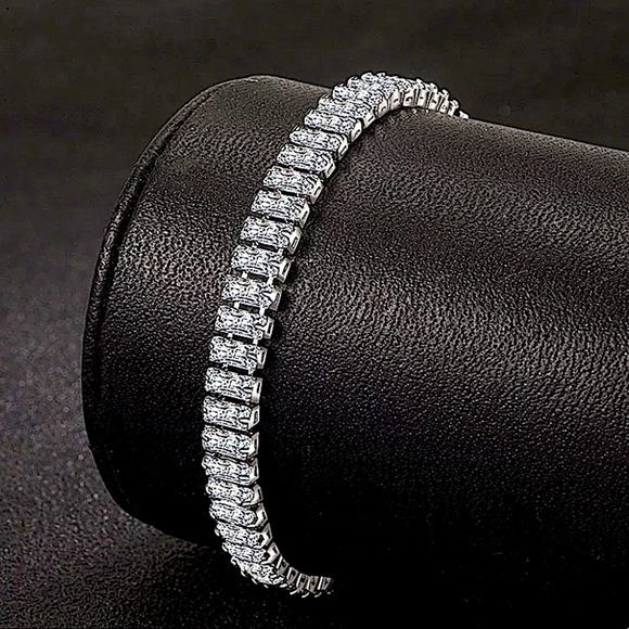 Sterling Silver Baguette Diamond Tennis Bracelet - Picture 4 of 15